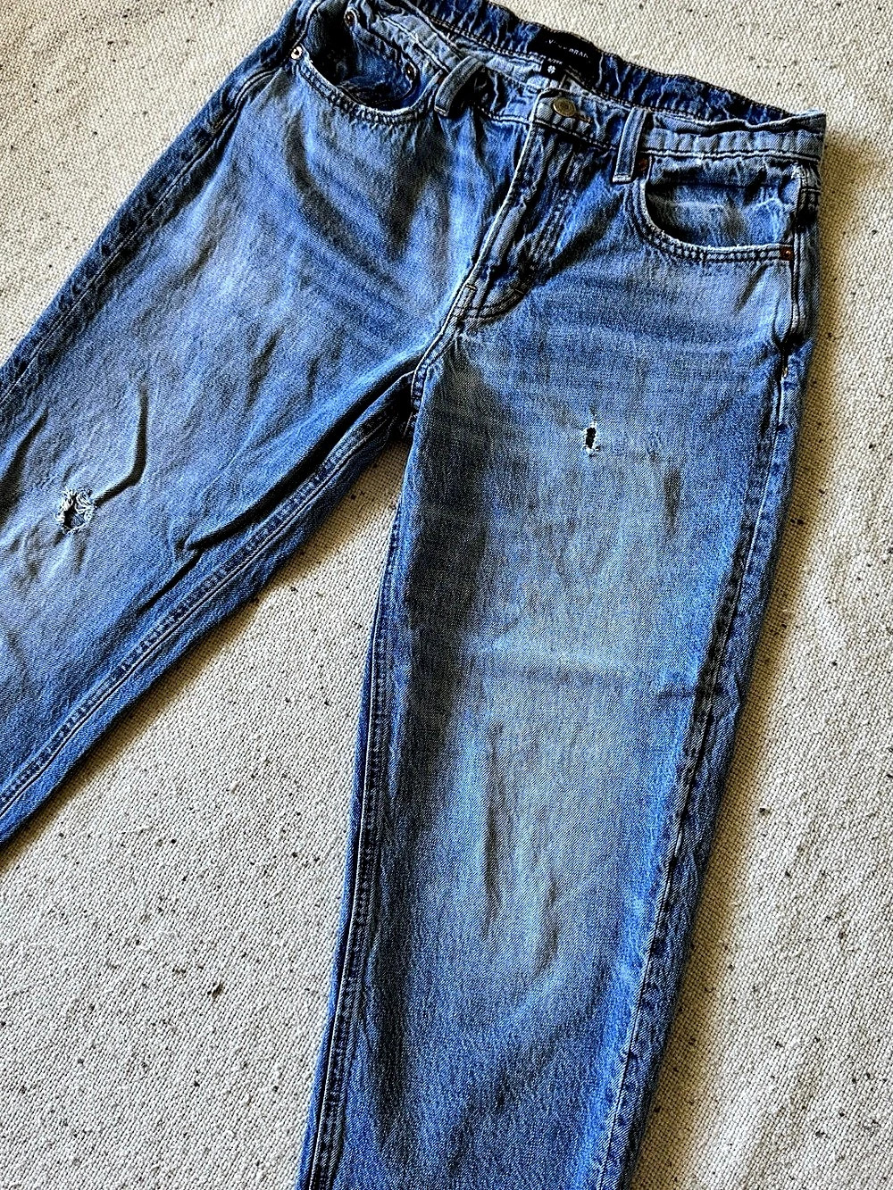 Lucky Brand Mid Rise Boy Jeans Women’s 8/29R Distressed Relaxed Straight Blue